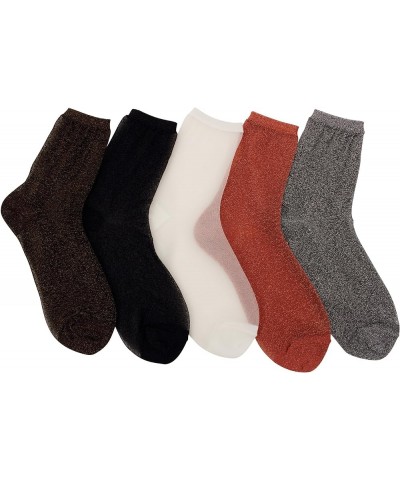 5Pair Women Glitter Roll Top Socks Over Ankle High Soft Cotton Girl 5 Color 5 Pair-glitter $11.83 Socks