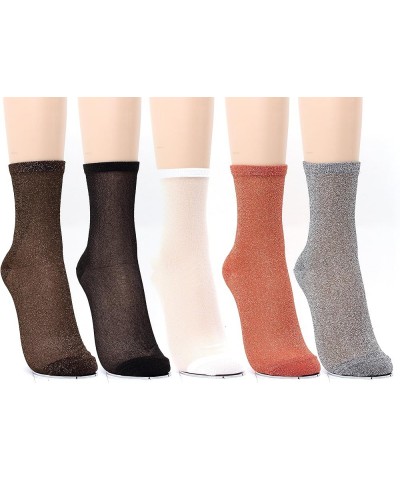 5Pair Women Glitter Roll Top Socks Over Ankle High Soft Cotton Girl 5 Color 5 Pair-glitter $11.83 Socks