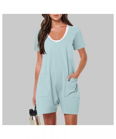 Women's Jumpsuits Casual Long Pants High Waist Pockets O Neck Loose Jumpsuits Pants Wide Rompers Jumpsuit, S-2XL B-light Blue...