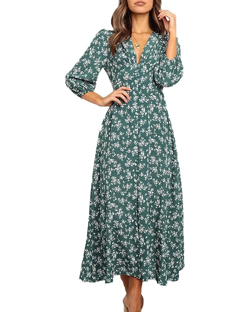 Summer Dresses for Women 2023 Long Sleeve Floral V Neck Maxi Dress Casual Fashion Beach Dresses H031 Green $9.87 Others