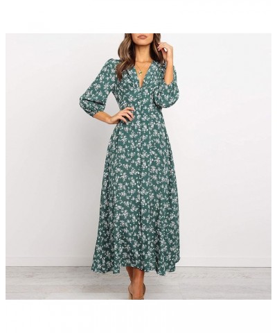 Summer Dresses for Women 2023 Long Sleeve Floral V Neck Maxi Dress Casual Fashion Beach Dresses H031 Green $9.87 Others