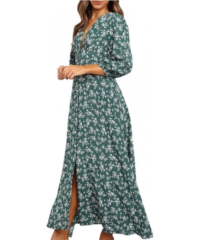 Summer Dresses for Women 2023 Long Sleeve Floral V Neck Maxi Dress Casual Fashion Beach Dresses H031 Green $9.87 Others