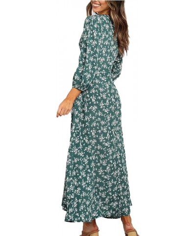 Summer Dresses for Women 2023 Long Sleeve Floral V Neck Maxi Dress Casual Fashion Beach Dresses H031 Green $9.87 Others