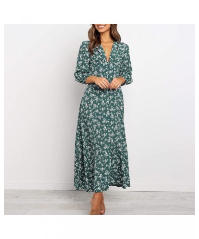 Summer Dresses for Women 2023 Long Sleeve Floral V Neck Maxi Dress Casual Fashion Beach Dresses H031 Green $9.87 Others