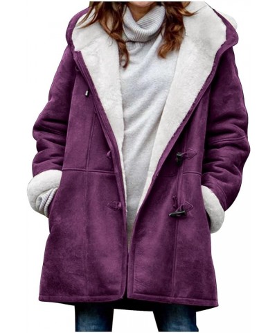 Womens Hooded Winter Jackets Button Down Warm Coats Solid Plaid Puffer Jacket Casual Trendy Trench Coat Outerwear Purple 01 $...