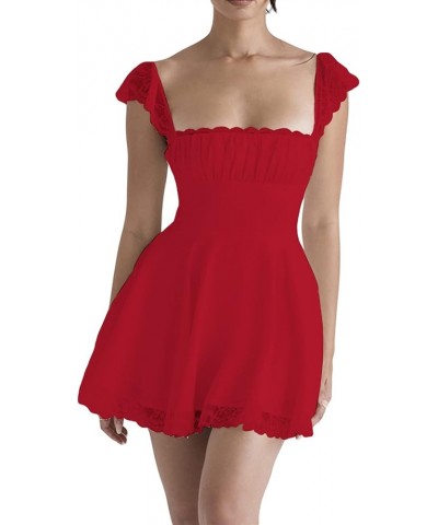 Women's Summer Sexy Mini Dress Low Cut Stpaghetti Strap Satin Dress Sleeveless A-Line Party Clubwear Y2 Red $12.50 Dresses