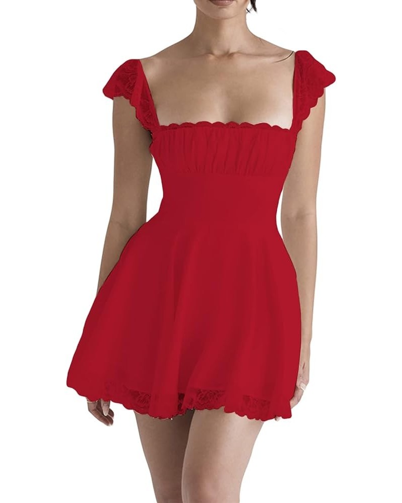 Women's Summer Sexy Mini Dress Low Cut Stpaghetti Strap Satin Dress Sleeveless A-Line Party Clubwear Y2 Red $12.50 Dresses