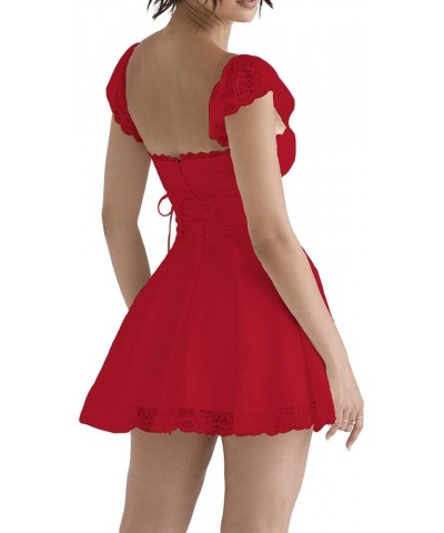 Women's Summer Sexy Mini Dress Low Cut Stpaghetti Strap Satin Dress Sleeveless A-Line Party Clubwear Y2 Red $12.50 Dresses