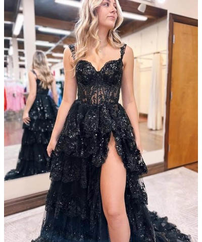 Off The Shoulder Prom Dresses for Women 2024 Sequin Appliques Multi-Layers Formal Evening Dresses with Slit Gold $56.40 Dresses