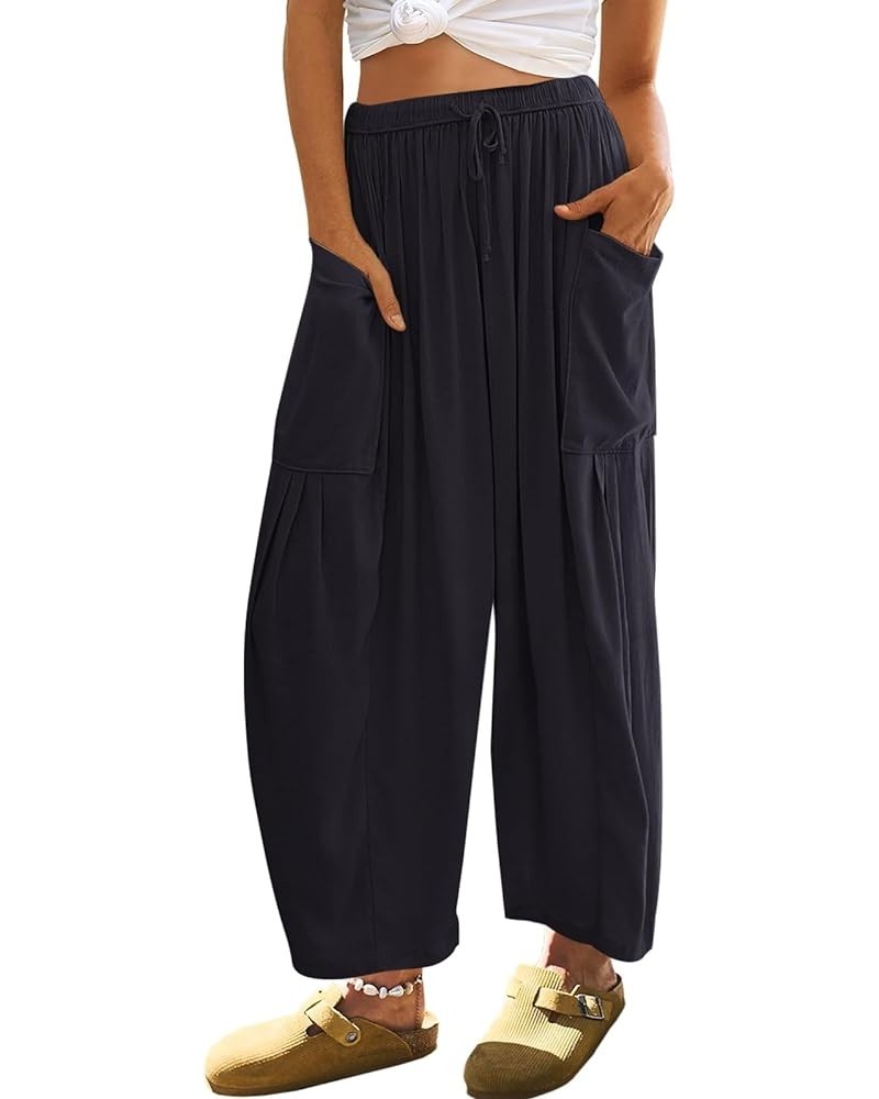 Womens Wide Leg Pants Boho Baggy Linen Pants Palazzo Beach Harem Pants with Pockets Navy $12.74 Pants