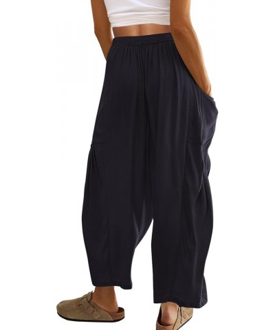 Womens Wide Leg Pants Boho Baggy Linen Pants Palazzo Beach Harem Pants with Pockets Navy $12.74 Pants