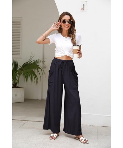 Womens Wide Leg Pants Boho Baggy Linen Pants Palazzo Beach Harem Pants with Pockets Navy $12.74 Pants