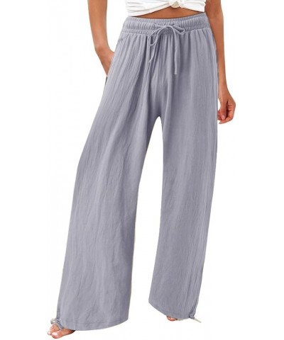 Plus Size Palazzo Pants for Women Trendy High Waisted Drawstring Beach Pants Loose Fit Straight Leg Pants Trousers Grey $8.99...