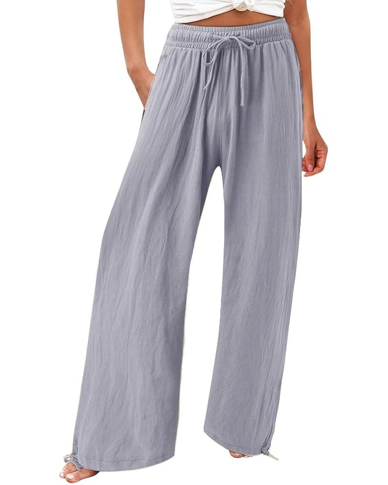 Plus Size Palazzo Pants for Women Trendy High Waisted Drawstring Beach Pants Loose Fit Straight Leg Pants Trousers Grey $8.99...