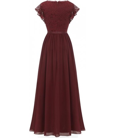 Women's V Neck Formal Dress Maxi Lace Chiffon Long Bridesmaid Wedding Gown Burgundy $23.92 Dresses