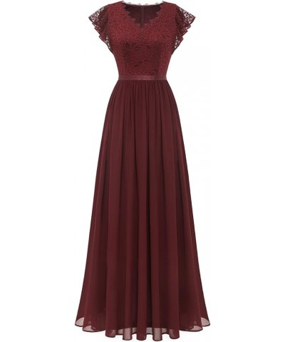 Women's V Neck Formal Dress Maxi Lace Chiffon Long Bridesmaid Wedding Gown Burgundy $23.92 Dresses