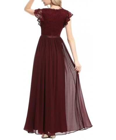 Women's V Neck Formal Dress Maxi Lace Chiffon Long Bridesmaid Wedding Gown Burgundy $23.92 Dresses