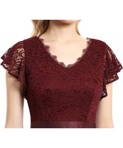 Women's V Neck Formal Dress Maxi Lace Chiffon Long Bridesmaid Wedding Gown Burgundy $23.92 Dresses