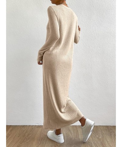 Women's Long Sleeve Dresses Casual Fall 2023 Maxi Dress Ribbed Knit Tunic T Shirt Dress Pure Apricot $20.24 Dresses