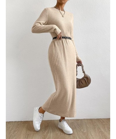 Women's Long Sleeve Dresses Casual Fall 2023 Maxi Dress Ribbed Knit Tunic T Shirt Dress Pure Apricot $20.24 Dresses