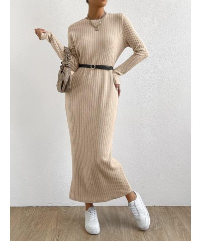 Women's Long Sleeve Dresses Casual Fall 2023 Maxi Dress Ribbed Knit Tunic T Shirt Dress Pure Apricot $20.24 Dresses