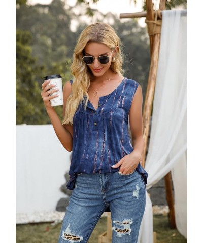 Womens Floral Tie-Dye Tops V Neck T-Shirts Button up Tunic Casual Flowy Pleats Tanks Long Sleeve Blouses Tie Dye-blue $10.25 ...