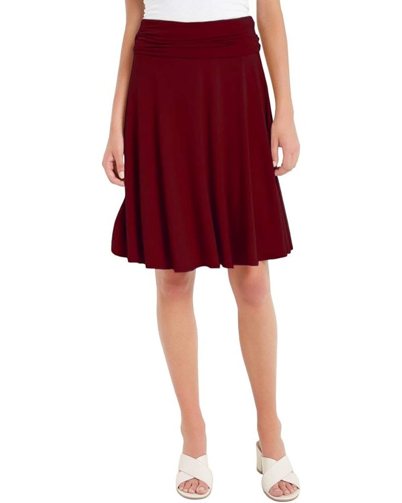 Solid Basic Fold-Over Stretch Midi Short Skirt - Made in USA Burgundy $12.00 Skirts