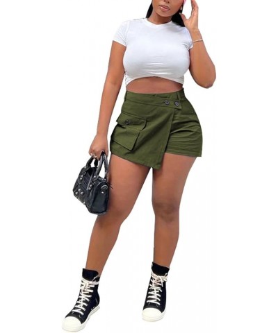 Cargo Skirt for Women Trendy Bodycon Skorts Skirts Culottes with Irregular Pockets Green $12.59 Skirts