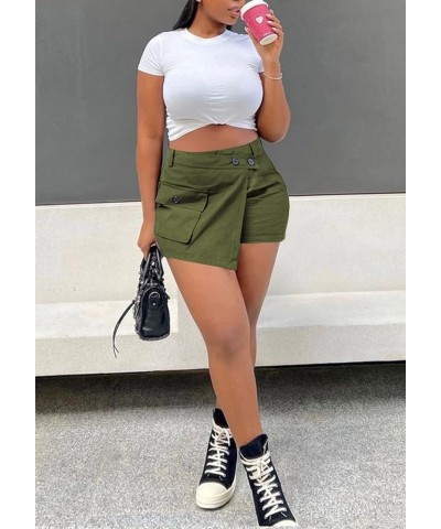 Cargo Skirt for Women Trendy Bodycon Skorts Skirts Culottes with Irregular Pockets Green $12.59 Skirts