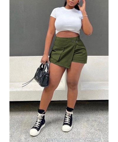 Cargo Skirt for Women Trendy Bodycon Skorts Skirts Culottes with Irregular Pockets Green $12.59 Skirts