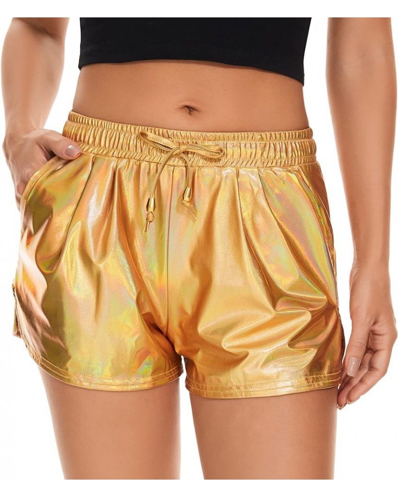 Metallic Shorts for Women Hot Sparkly Shiny Shorts with Elastic Drawstring Multicolor Gold $13.24 Activewear