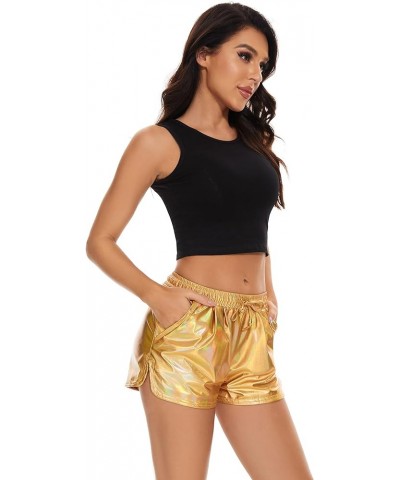 Metallic Shorts for Women Hot Sparkly Shiny Shorts with Elastic Drawstring Multicolor Gold $13.24 Activewear