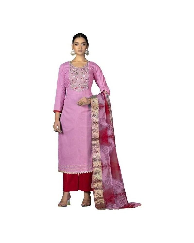 Striwaa Ready to Wear Indian Women Cotton Fabric Churidar Designer Salwar Suit for Women with Matching Dupatta Pink13 $29.70 ...