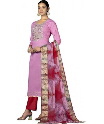 Striwaa Ready to Wear Indian Women Cotton Fabric Churidar Designer Salwar Suit for Women with Matching Dupatta Pink13 $29.70 ...