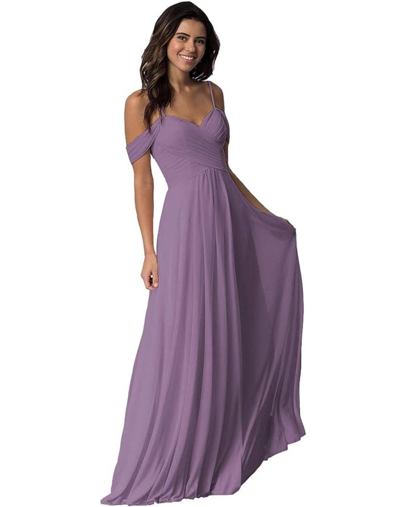 Women's Simple Off Shoulder Chiffon Long Bridesmaid Dresses for Wedding Dusty Purple $29.14 Dresses