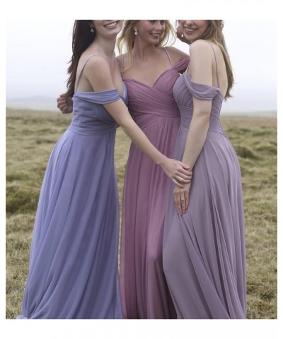 Women's Simple Off Shoulder Chiffon Long Bridesmaid Dresses for Wedding Dusty Purple $29.14 Dresses