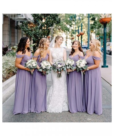 Women's Simple Off Shoulder Chiffon Long Bridesmaid Dresses for Wedding Dusty Purple $29.14 Dresses