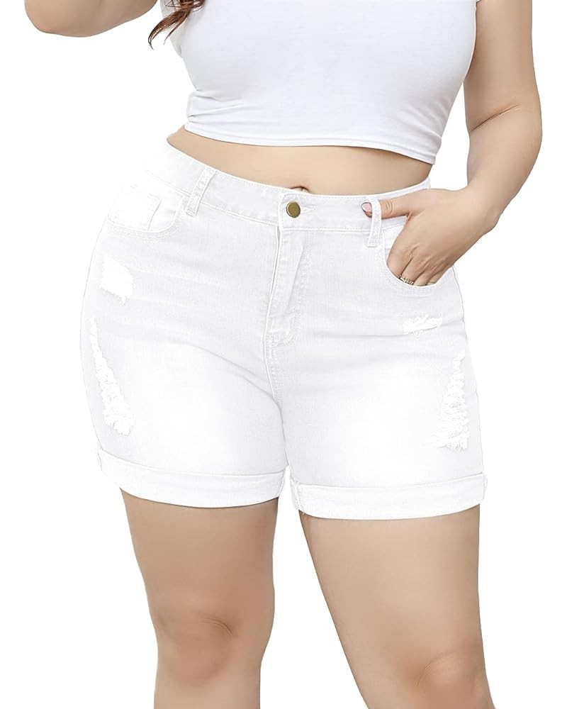 Women's Plus Size Stretchy Denim Shorts High Waisted Jean Shorts White Stretchy Shorts $16.65 Shorts