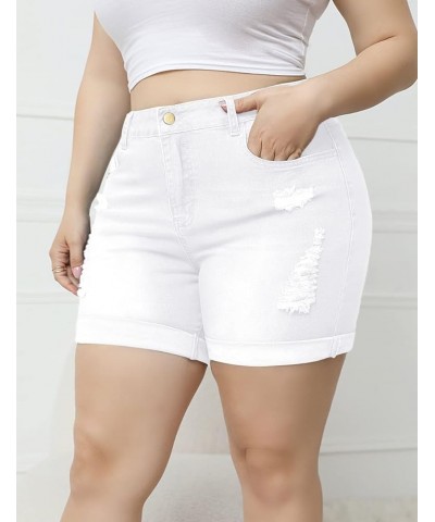 Women's Plus Size Stretchy Denim Shorts High Waisted Jean Shorts White Stretchy Shorts $16.65 Shorts