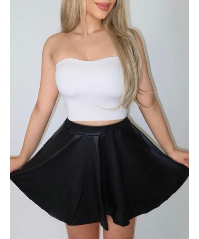 Women's High Waist Pu Leather Flared Skater Party Club A Line Mini Skirt Black $18.28 Skirts