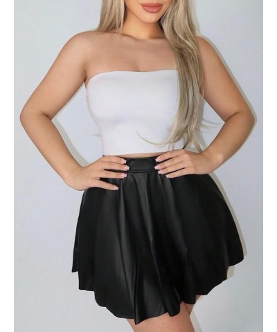 Women's High Waist Pu Leather Flared Skater Party Club A Line Mini Skirt Black $18.28 Skirts