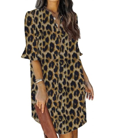 Womens V Neck Ruffle Short Sleeve Simple Solid Color Casual Summer Dress C-leopard Print $19.68 Dresses