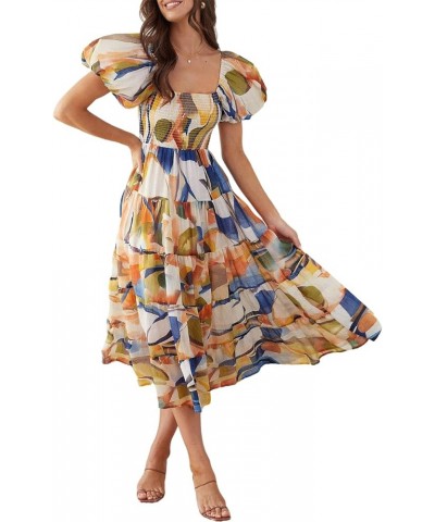 Women's Summer Boho Floral Print Midi Dress Square Neck Tiered Flowy Beach Long Dress Navy Print $33.59 Dresses