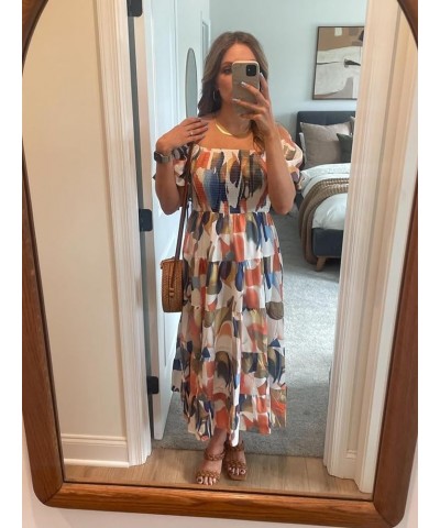 Women's Summer Boho Floral Print Midi Dress Square Neck Tiered Flowy Beach Long Dress Navy Print $33.59 Dresses