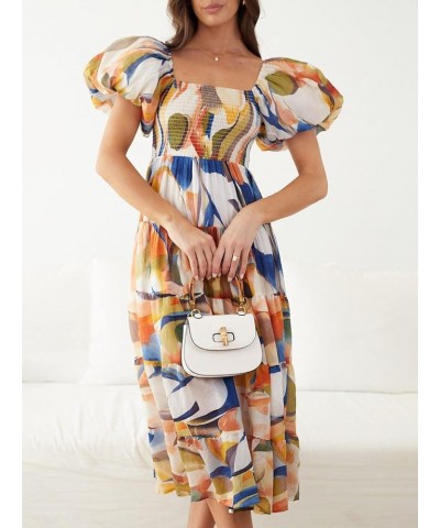 Women's Summer Boho Floral Print Midi Dress Square Neck Tiered Flowy Beach Long Dress Navy Print $33.59 Dresses