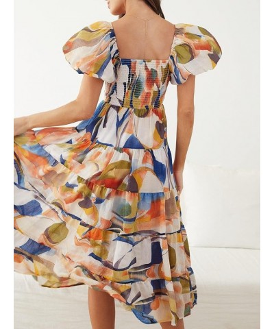 Women's Summer Boho Floral Print Midi Dress Square Neck Tiered Flowy Beach Long Dress Navy Print $33.59 Dresses