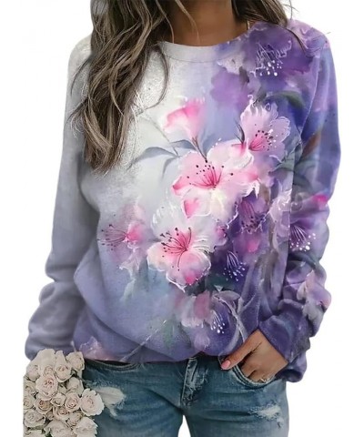 Women's Flower Graphic Printed Long Sleeve Crewneck Sweatshirt Fall Casual Loose Plus Size Pullover Tops for Women Color_18 $...