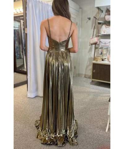 Prom Dresses for Women 2024 Sparkly Satin A Line Pleated Halter Formal Party Evening Gowns with Slit Silver $33.27 Dresses