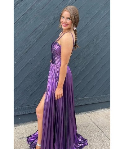 Prom Dresses for Women 2024 Sparkly Satin A Line Pleated Halter Formal Party Evening Gowns with Slit Silver $33.27 Dresses