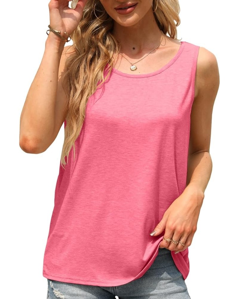 Women's Summer Loose Fit Scoop Neck Tank Tops Casual Sleeveless Plain Tops Tee Shirts Pink $10.59 Tanks